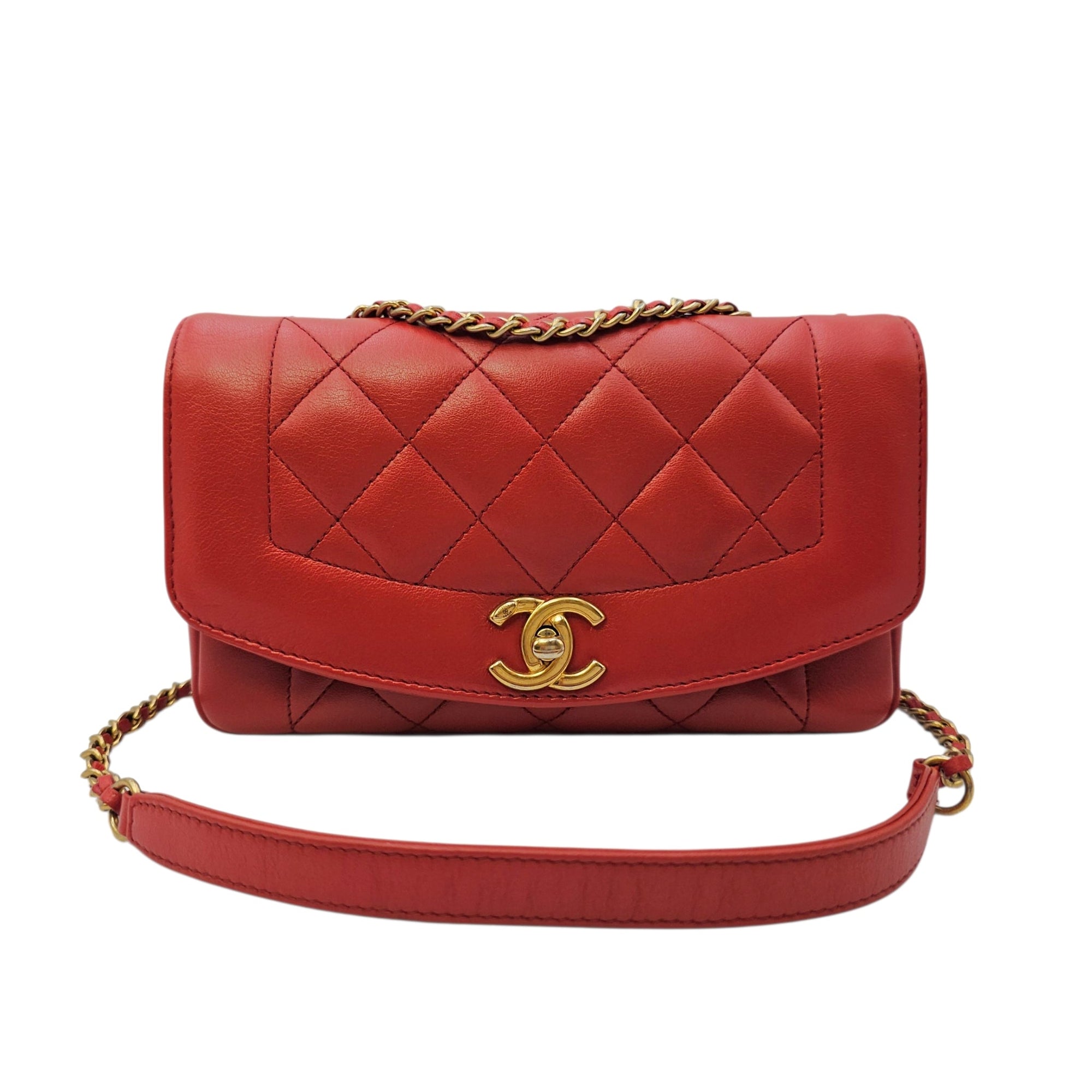 Diana Reissue Flap Red Shoulder Bag in Calfskin Gold hardware CL2606-21798 18