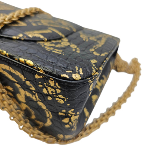 Limited Edition Croc Embossed Graffiti 2.55 Small Black Shoulder Bag Gold hardware CL2606-21799 11