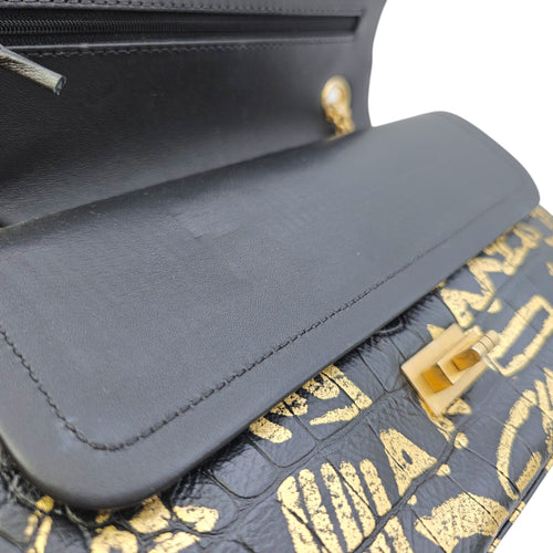 Limited Edition Croc Embossed Graffiti 2.55 Small Black Shoulder Bag Gold hardware CL2606-21799 12