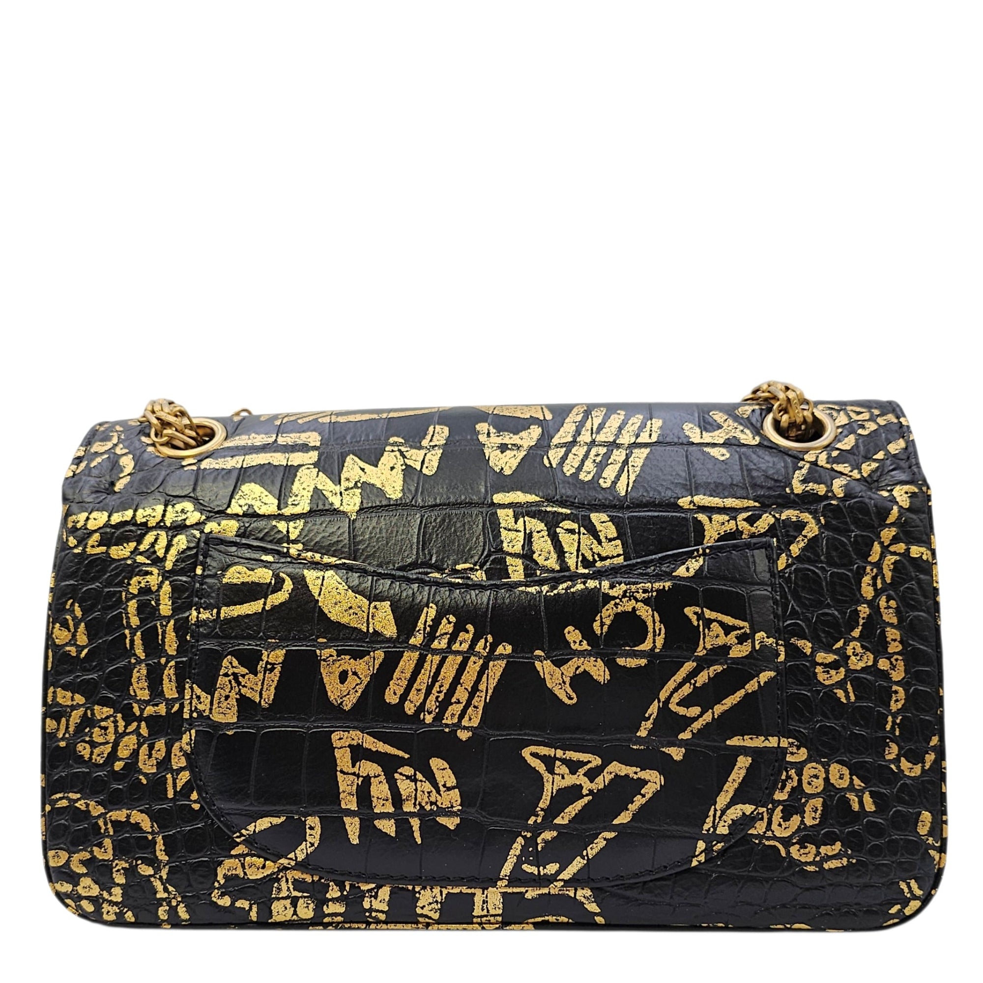 Limited Edition Croc Embossed Graffiti 2.55 Small Black Shoulder Bag Gold hardware CL2606-21799 2