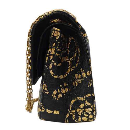 Limited Edition Croc Embossed Graffiti 2.55 Small Black Shoulder Bag Gold hardware CL2606-21799 3