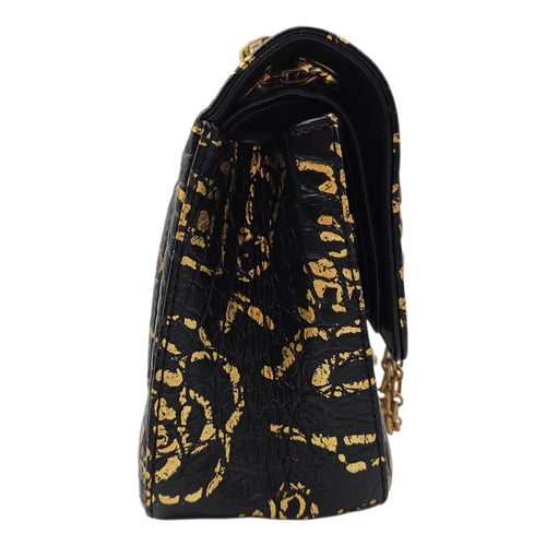Limited Edition Croc Embossed Graffiti 2.55 Small Black Shoulder Bag Gold hardware CL2606-21799 4