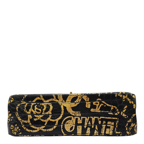 Limited Edition Croc Embossed Graffiti 2.55 Small Black Shoulder Bag Gold hardware CL2606-21799 5