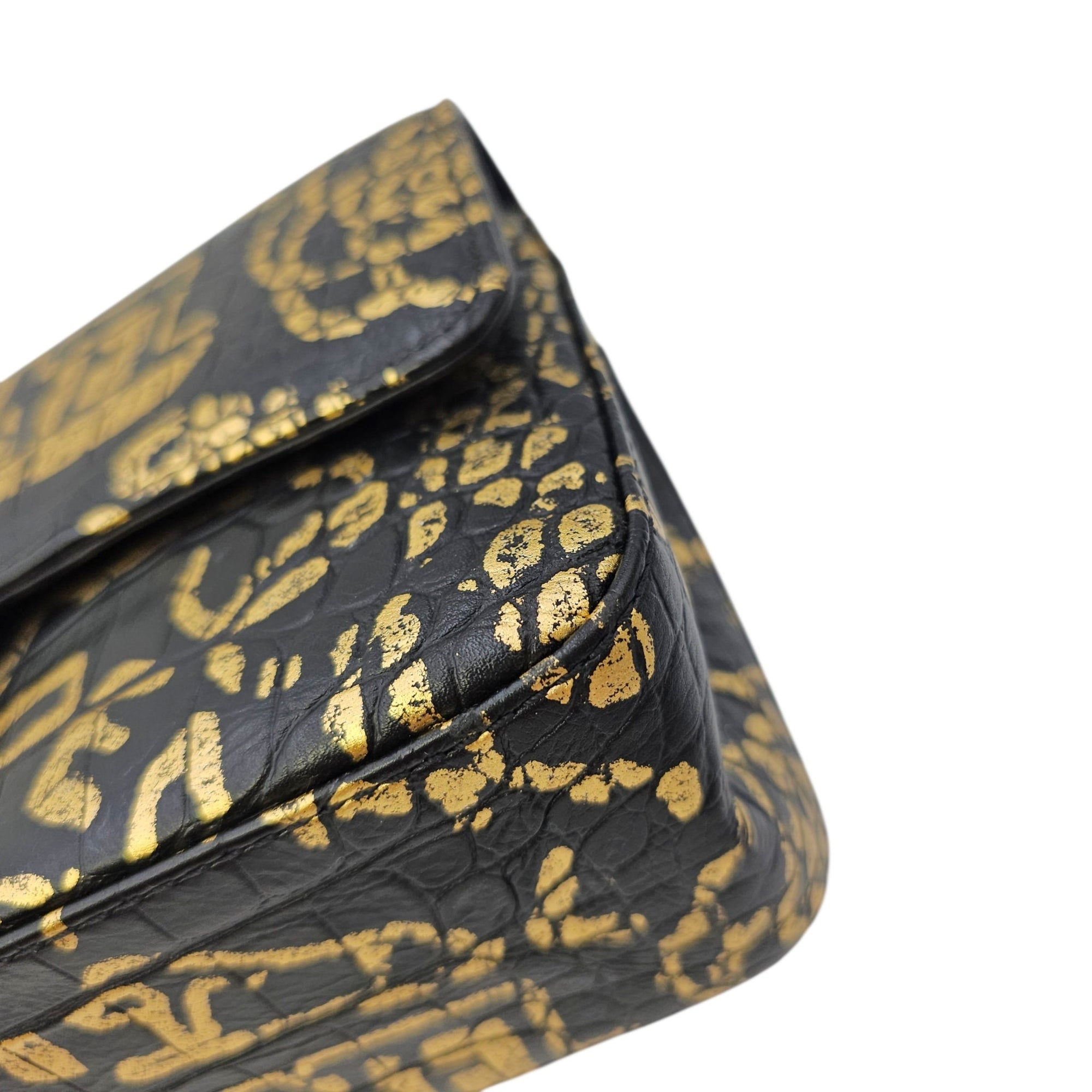 Limited Edition Croc Embossed Graffiti 2.55 Small Black Shoulder Bag Gold hardware CL2606-21799 9