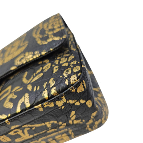 Limited Edition Croc Embossed Graffiti 2.55 Small Black Shoulder Bag Gold hardware CL2606-21799 9