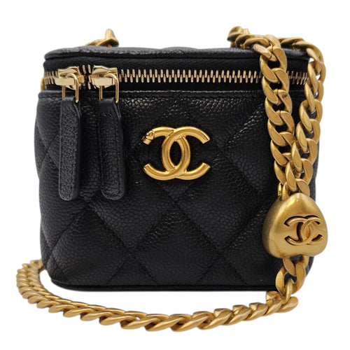 Heart Crush Vanity Case Mini Black Crossbody Bag in Caviar Leather Gold hardware CL2606-21800 17