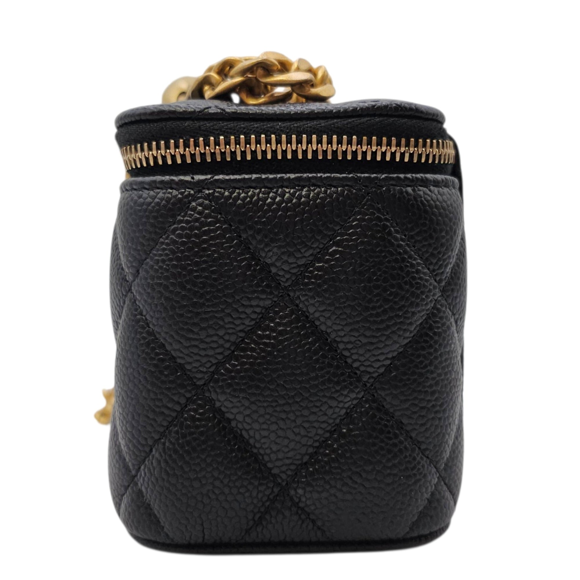 Heart Crush Vanity Case Mini Black Crossbody Bag in Caviar Leather Gold hardware CL2606-21800 3