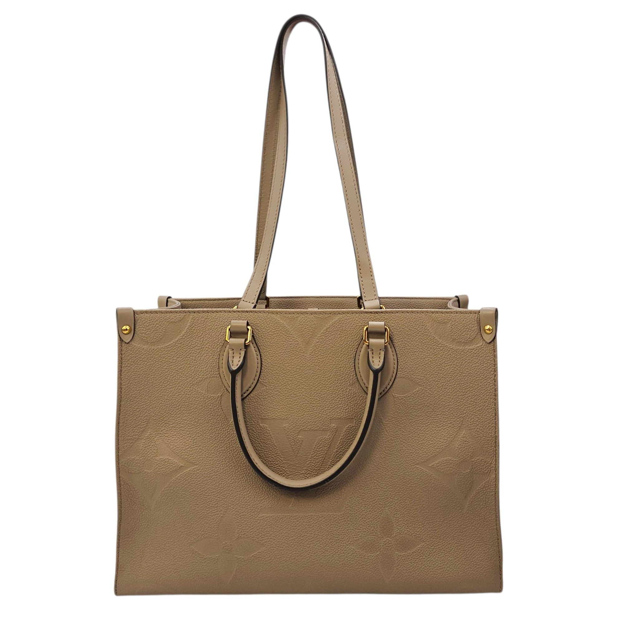 OnTheGo MM Beige Top Handle Bag in Empreinte Leather Gold hardware CL2606-21801 15