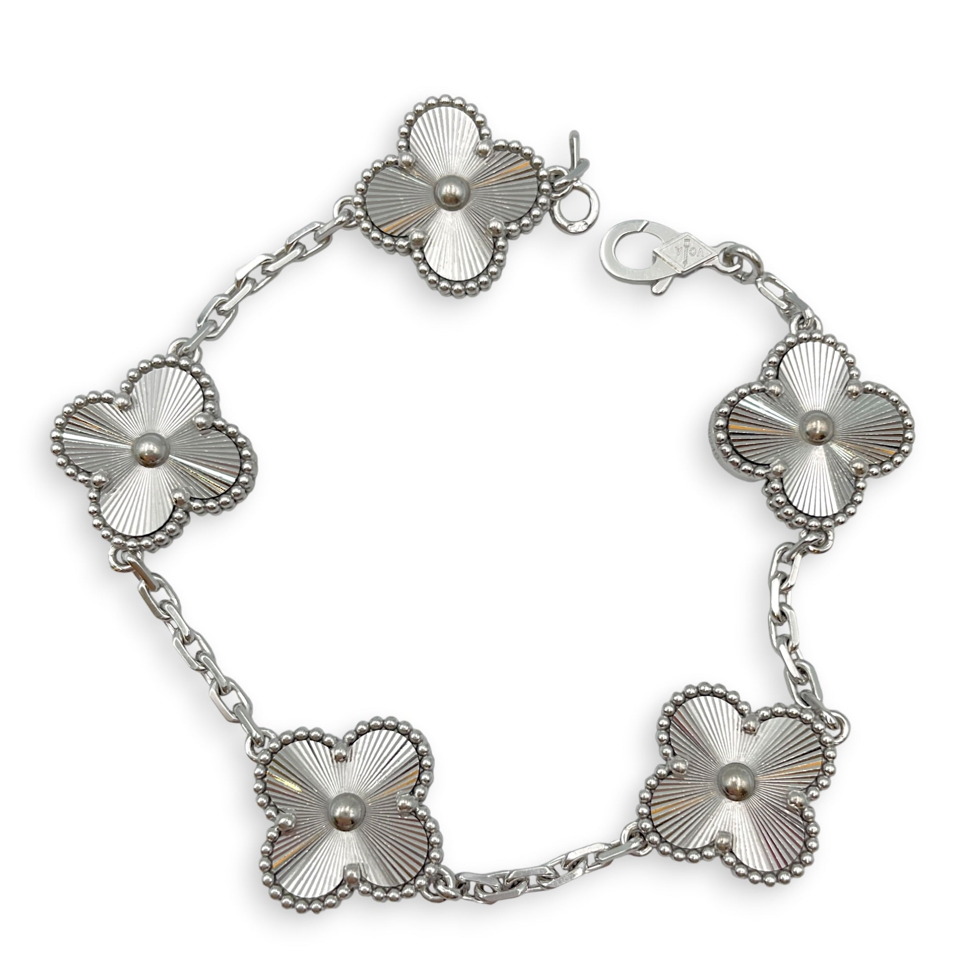 Vintage Alhambra, 5 Motifs (Guilloche) Bracelet in White Gold Hardware CL2606-21804 2