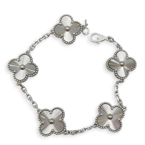Vintage Alhambra, 5 Motifs (Guilloche) Bracelet in White Gold Hardware CL2606-21804 2
