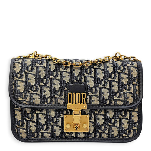 Dior Addict Flap Blue Shoulder Bag in Canvas Brushed Gold hardware CL2606-21805 1