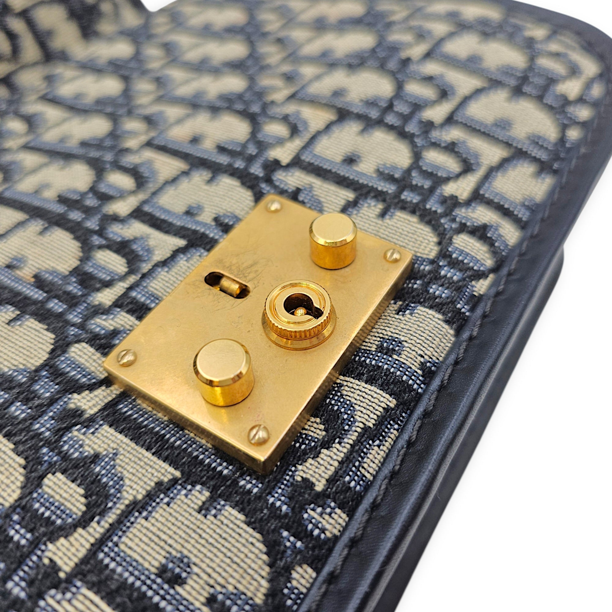 Dior Addict Flap Blue Shoulder Bag in Canvas Brushed Gold hardware CL2606-21805 11