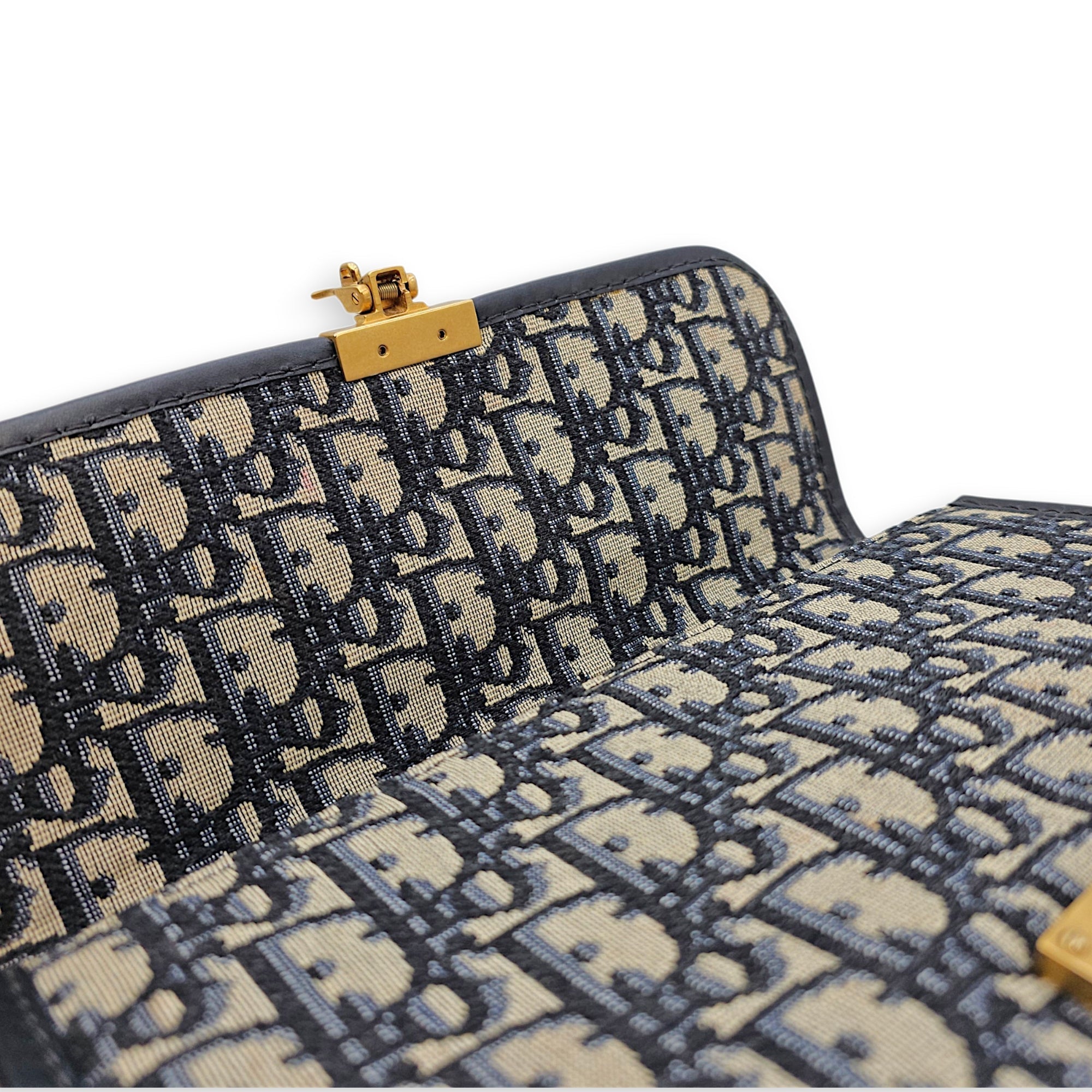 Dior Addict Flap Blue Shoulder Bag in Canvas Brushed Gold hardware CL2606-21805 15