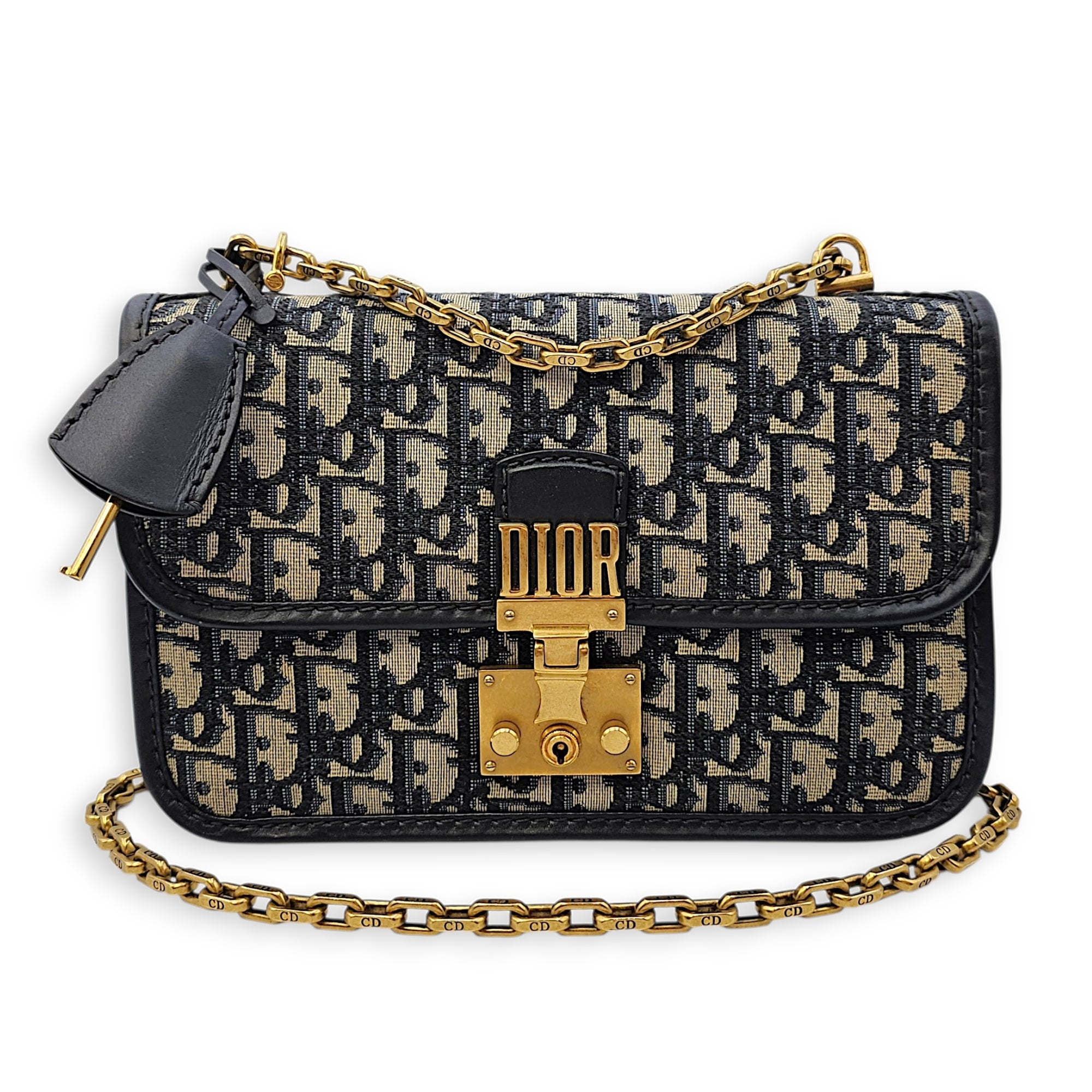 Dior Addict Flap Blue Shoulder Bag in Canvas Brushed Gold hardware CL2606-21805 16