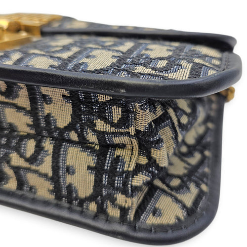 Dior Addict Flap Blue Shoulder Bag in Canvas Brushed Gold hardware CL2606-21805 9