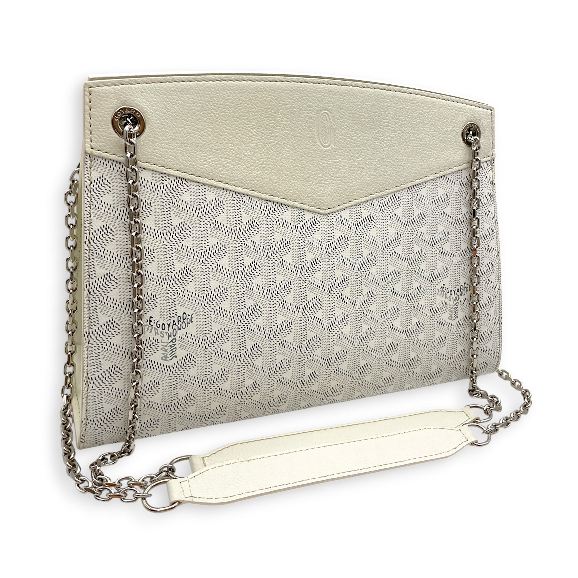 Rouette PM White Shoulder Bag in Canvas Silver hardware CL2606-21819 12