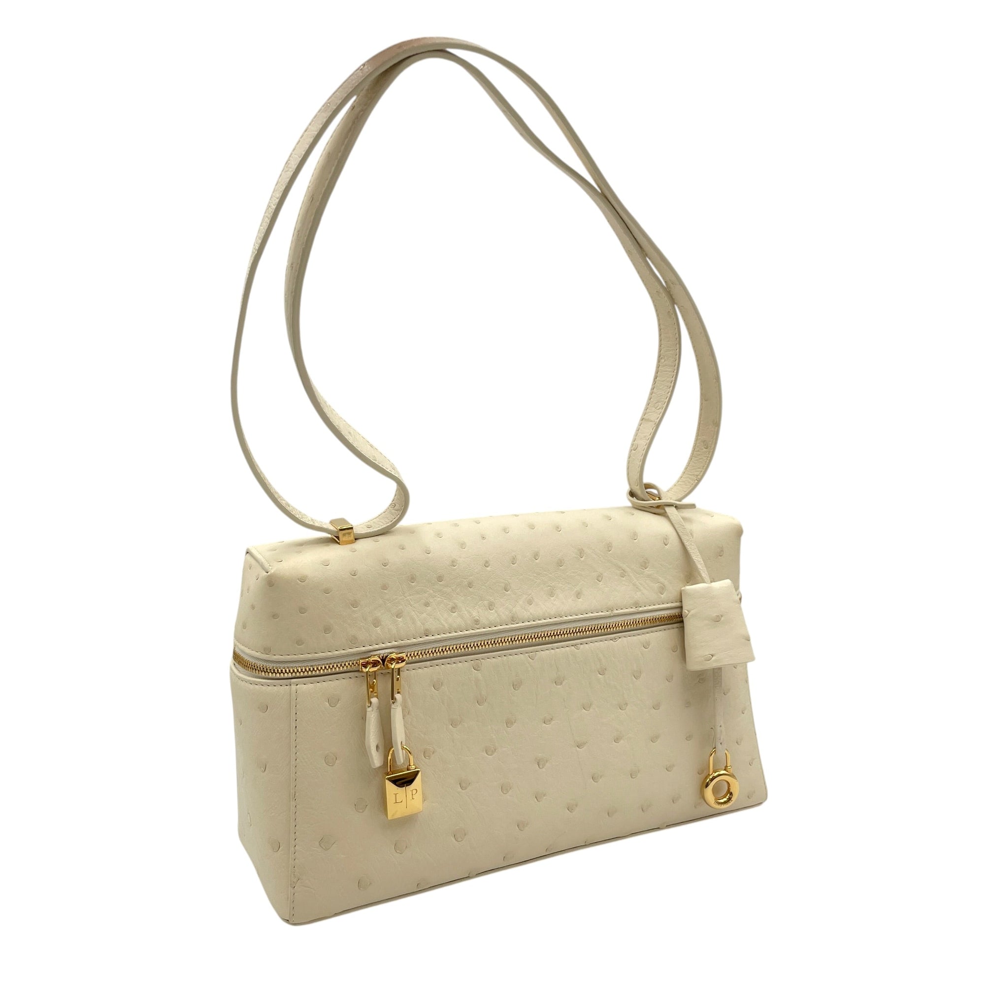 Extra Pocket 27 Cream  Crossbody Bag in Ostrich Gold hardware CL2606-21821 16