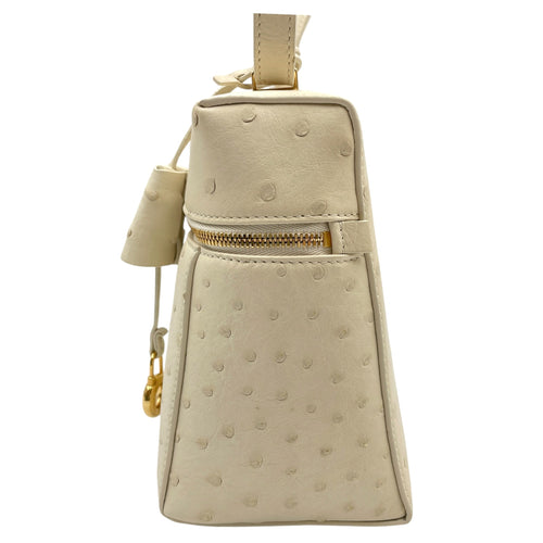 Extra Pocket 27 Cream  Crossbody Bag in Ostrich Gold hardware CL2606-21821 4