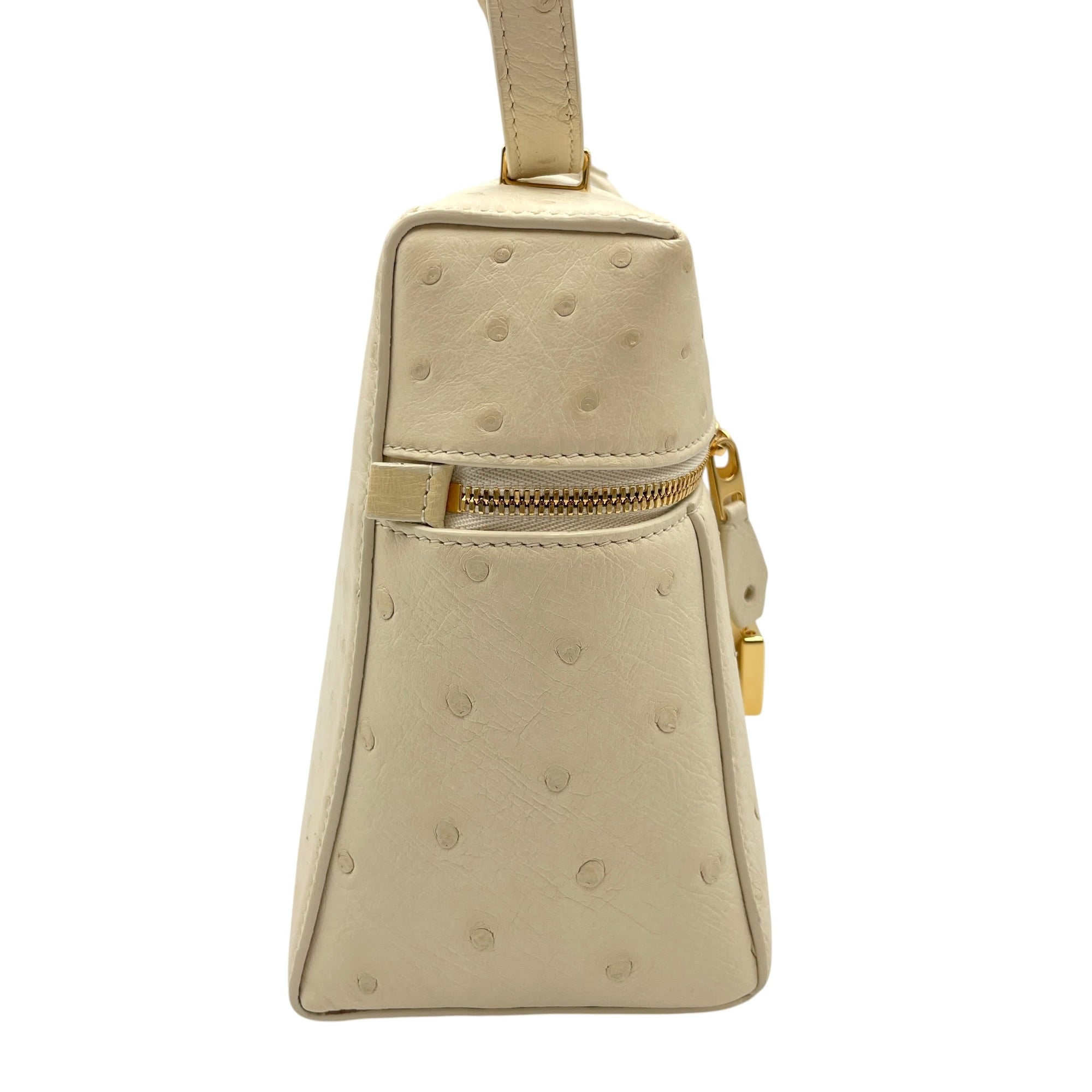 Extra Pocket 27 Cream  Crossbody Bag in Ostrich Gold hardware CL2606-21821 5