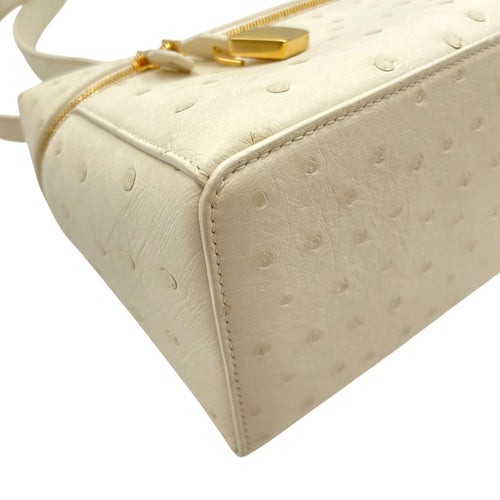 Extra Pocket 27 Cream  Crossbody Bag in Ostrich Gold hardware CL2606-21821 6