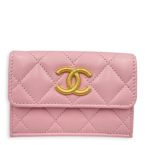 Quilted Pink Short Wallet in Caviar Leather Gold hardware CL2606-21826 1