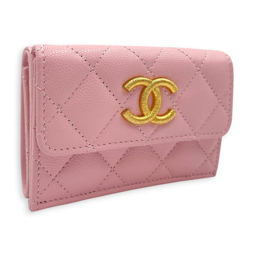 Quilted Pink Short Wallet in Caviar Leather Gold hardware CL2606-21826 10
