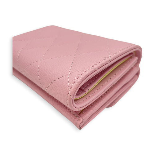 Quilted Pink Short Wallet in Caviar Leather Gold hardware CL2606-21826 11