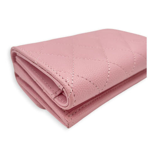 Quilted Pink Short Wallet in Caviar Leather Gold hardware CL2606-21826 12