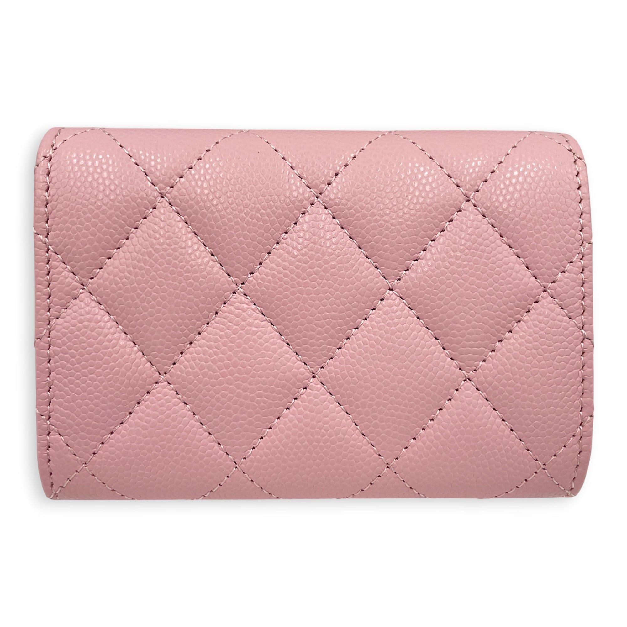 Quilted Pink Short Wallet in Caviar Leather Gold hardware CL2606-21826 2