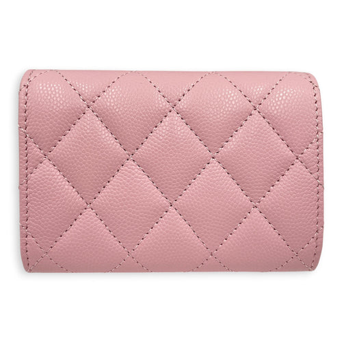 Quilted Pink Short Wallet in Caviar Leather Gold hardware CL2606-21826 2
