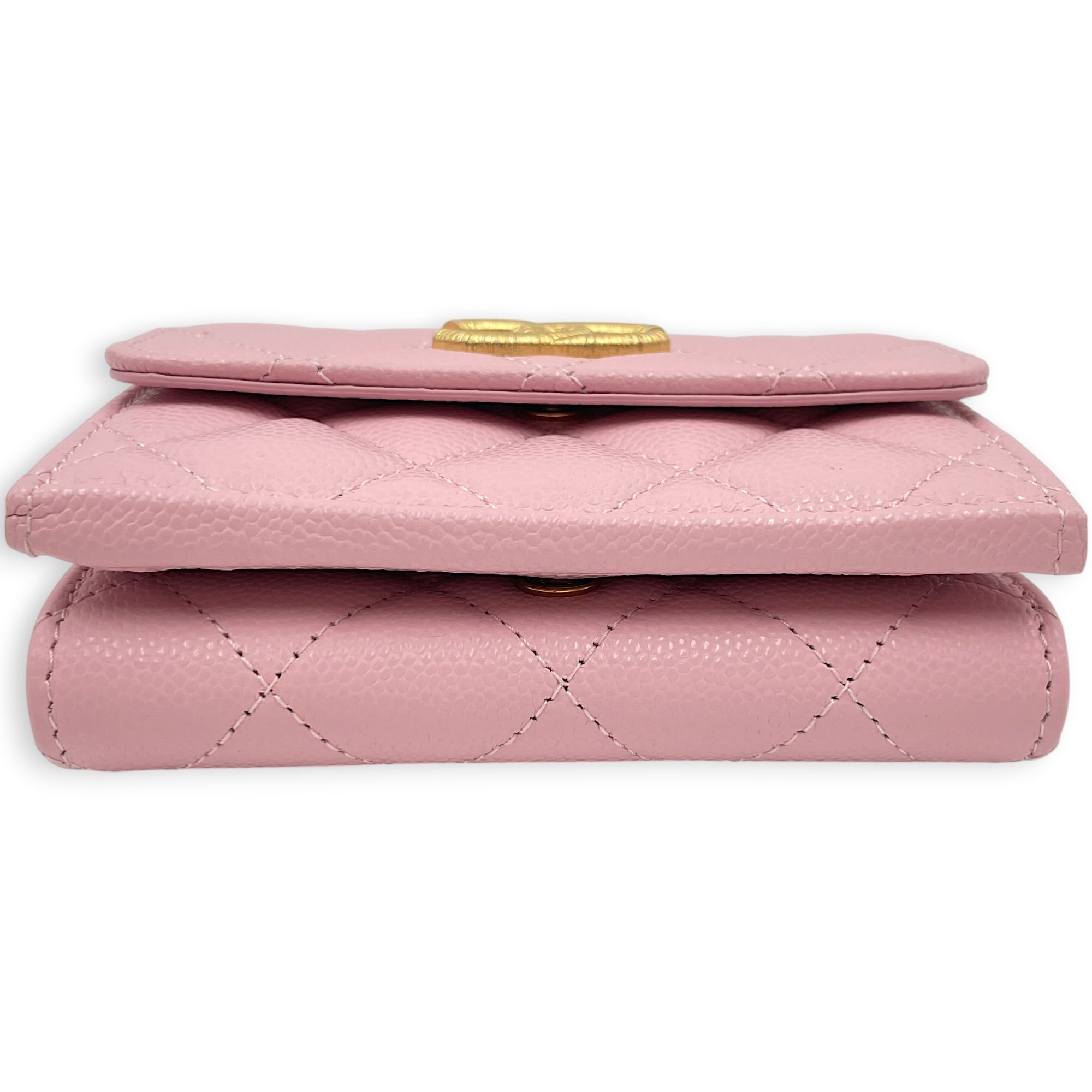 Quilted Pink Short Wallet in Caviar Leather Gold hardware CL2606-21826 3