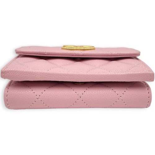 Quilted Pink Short Wallet in Caviar Leather Gold hardware CL2606-21826 3