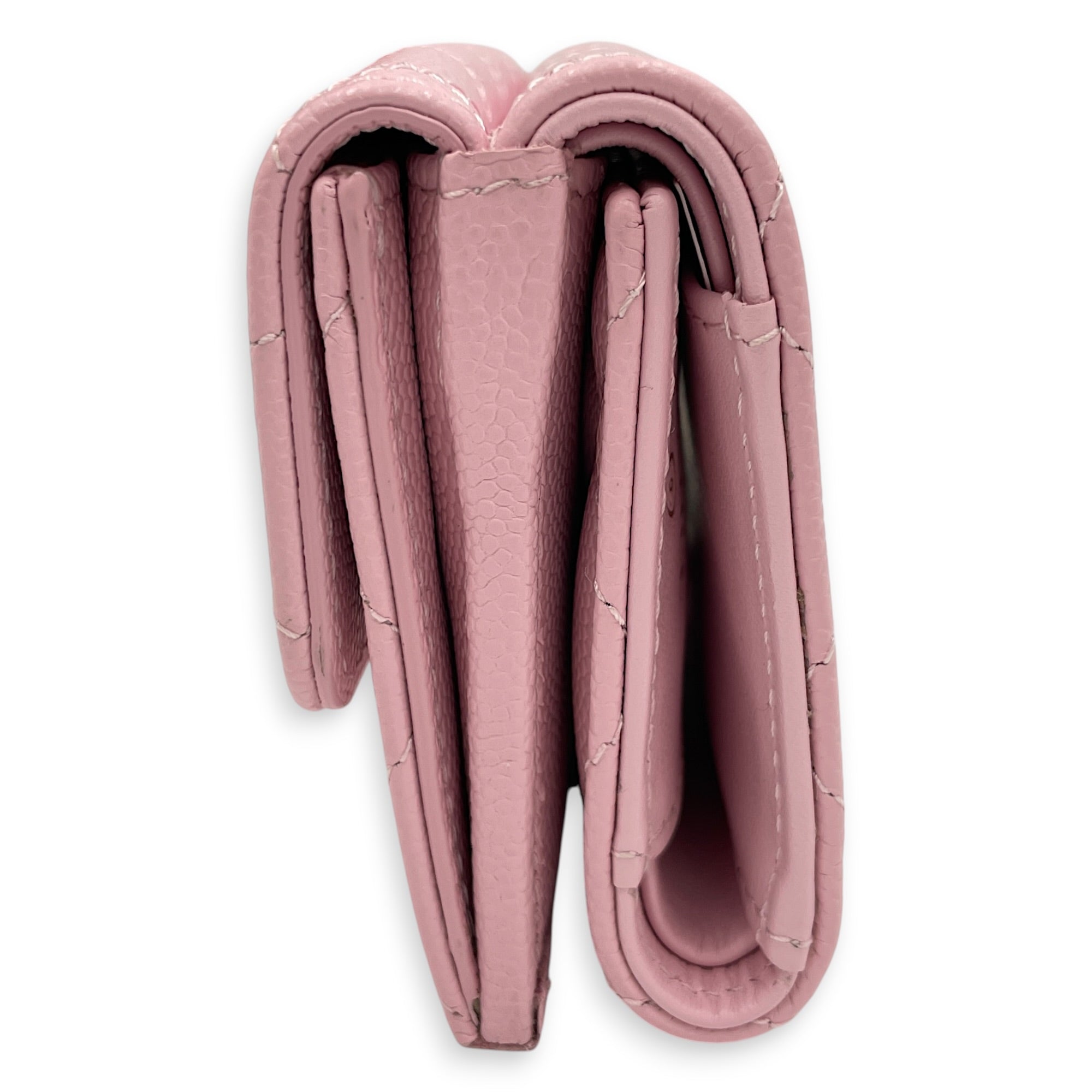 Quilted Pink Short Wallet in Caviar Leather Gold hardware CL2606-21826 4