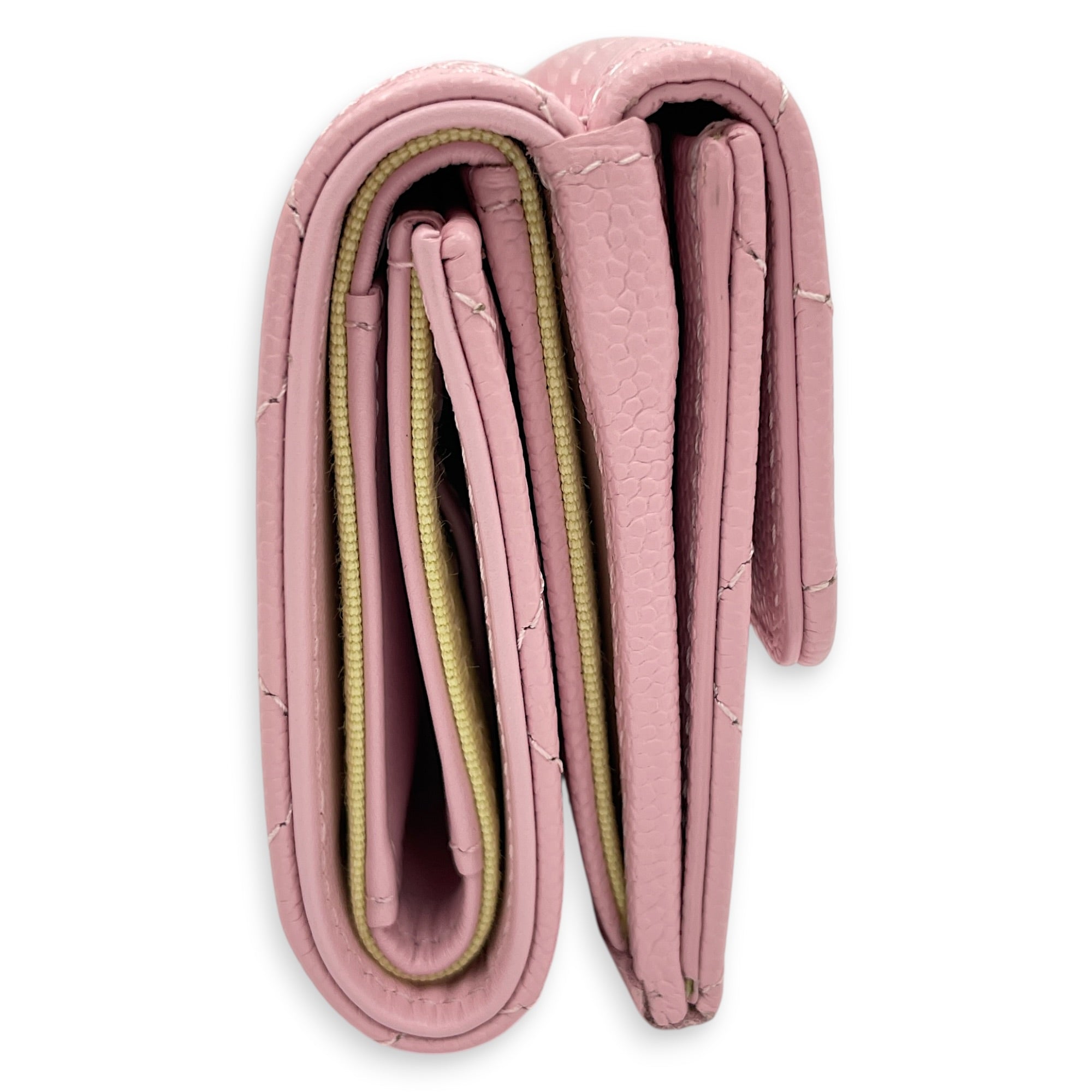 Quilted Pink Short Wallet in Caviar Leather Gold hardware CL2606-21826 5