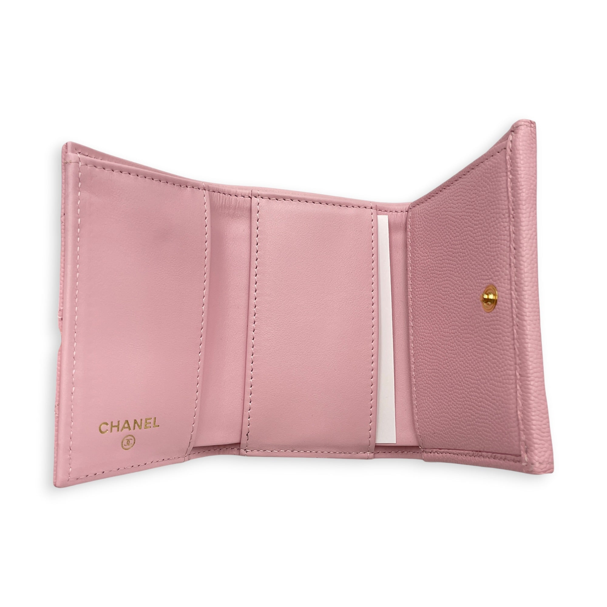 Quilted Pink Short Wallet in Caviar Leather Gold hardware CL2606-21826 6