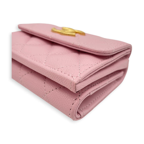 Quilted Pink Short Wallet in Caviar Leather Gold hardware CL2606-21826 7