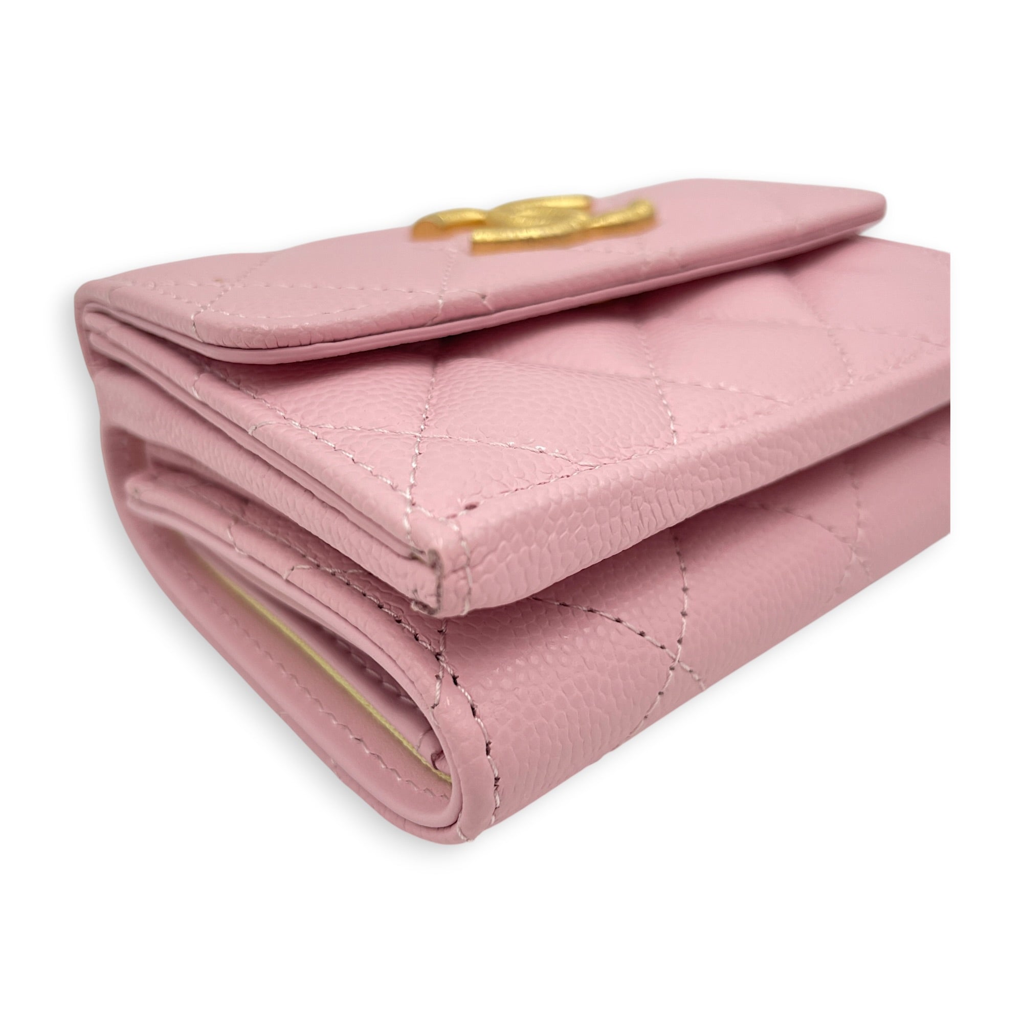 Quilted Pink Short Wallet in Caviar Leather Gold hardware CL2606-21826 8