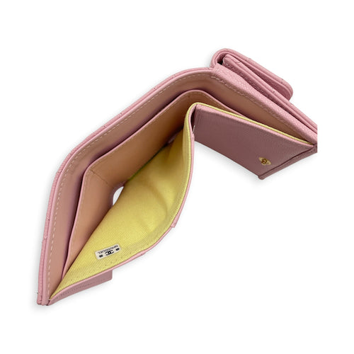 Quilted Pink Short Wallet in Caviar Leather Gold hardware CL2606-21826 9