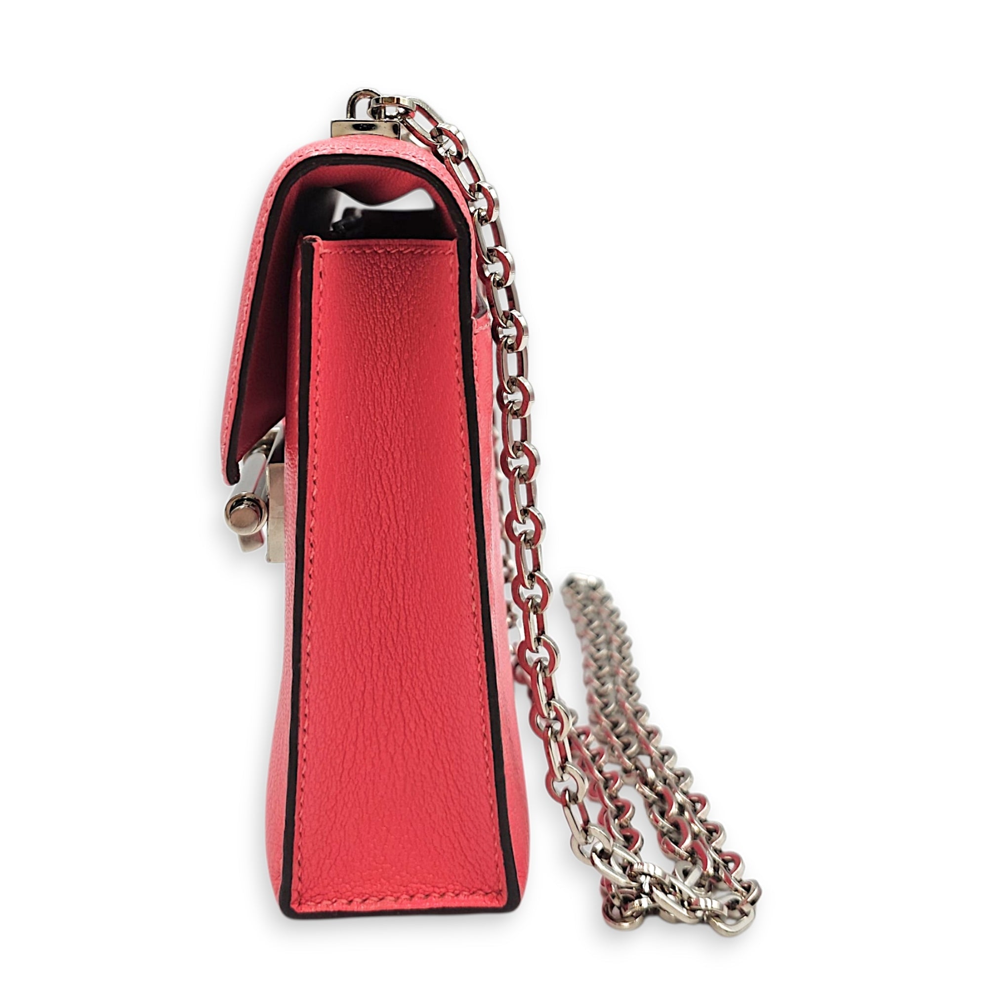 Verrou Chaine Mini Rose Azalee in Chevre Mysore Palladium hardware CL2606-21828 3