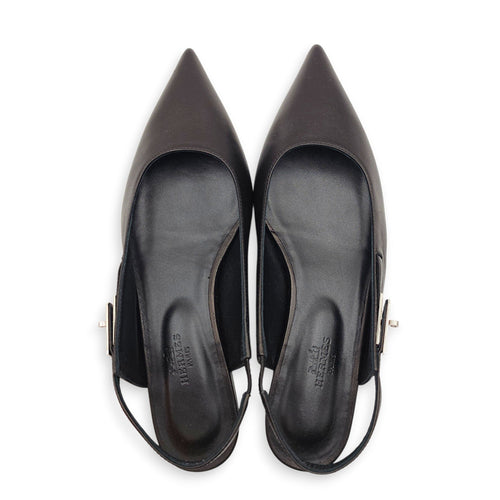 Lovely Slingback 37 Black Flats in Nappa Palladium hardware CL2606-21836 1