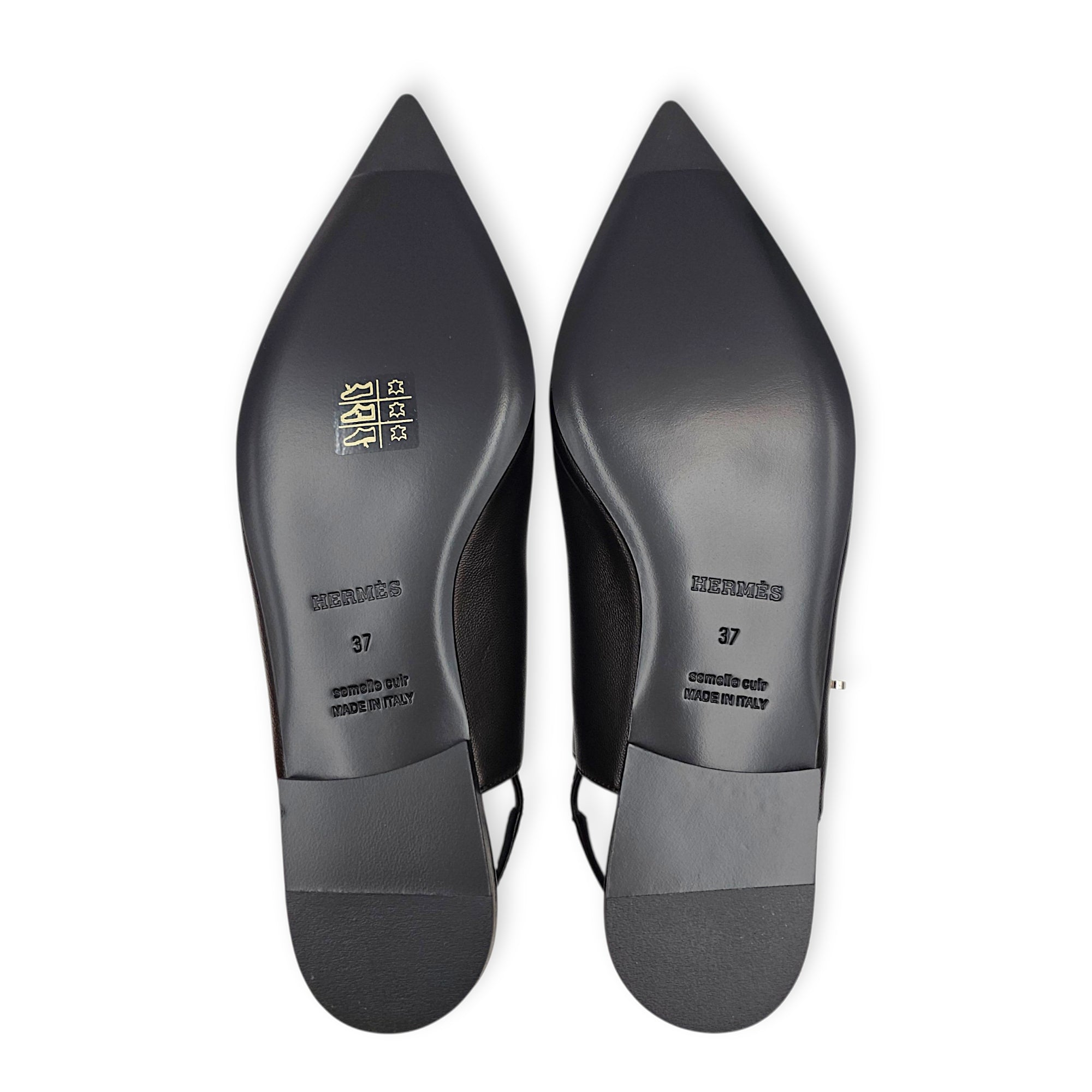 Lovely Slingback 37 Black Flats in Nappa Palladium hardware CL2606-21836 2