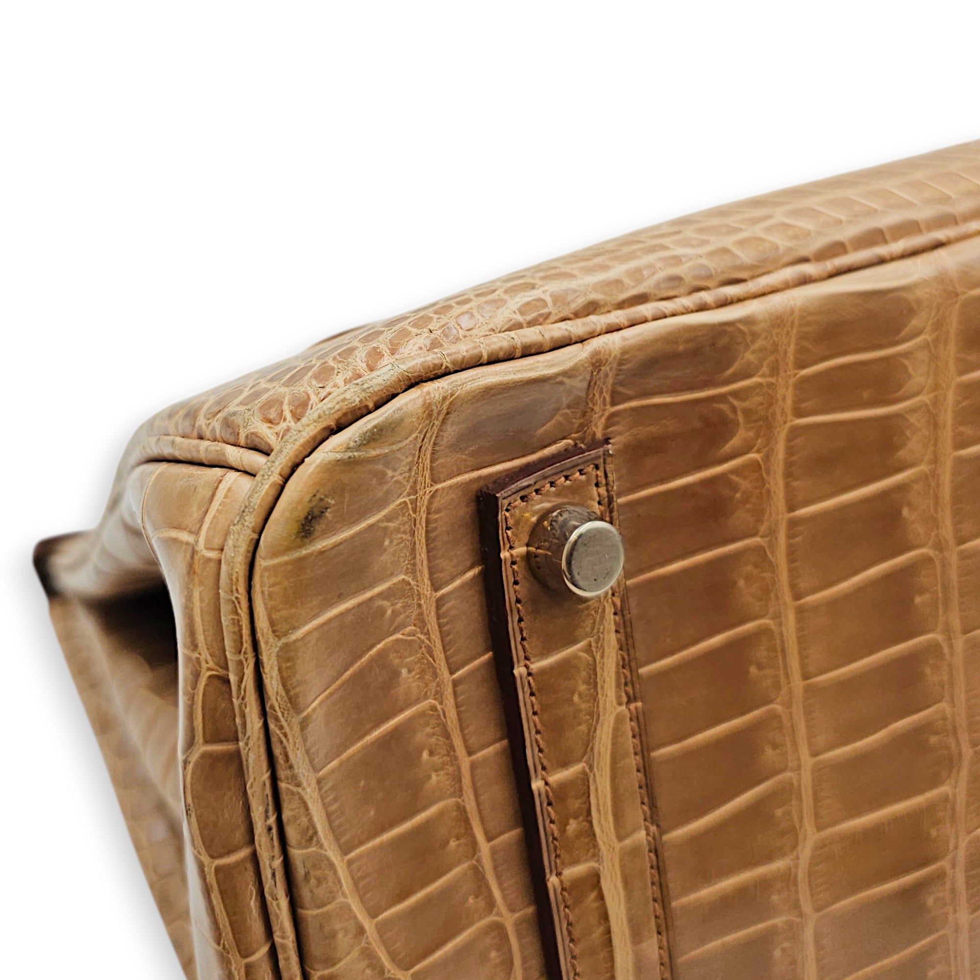 Birkin 35 Ficelle in Shiny Porosus Palladium hardware CL2606-21878 11