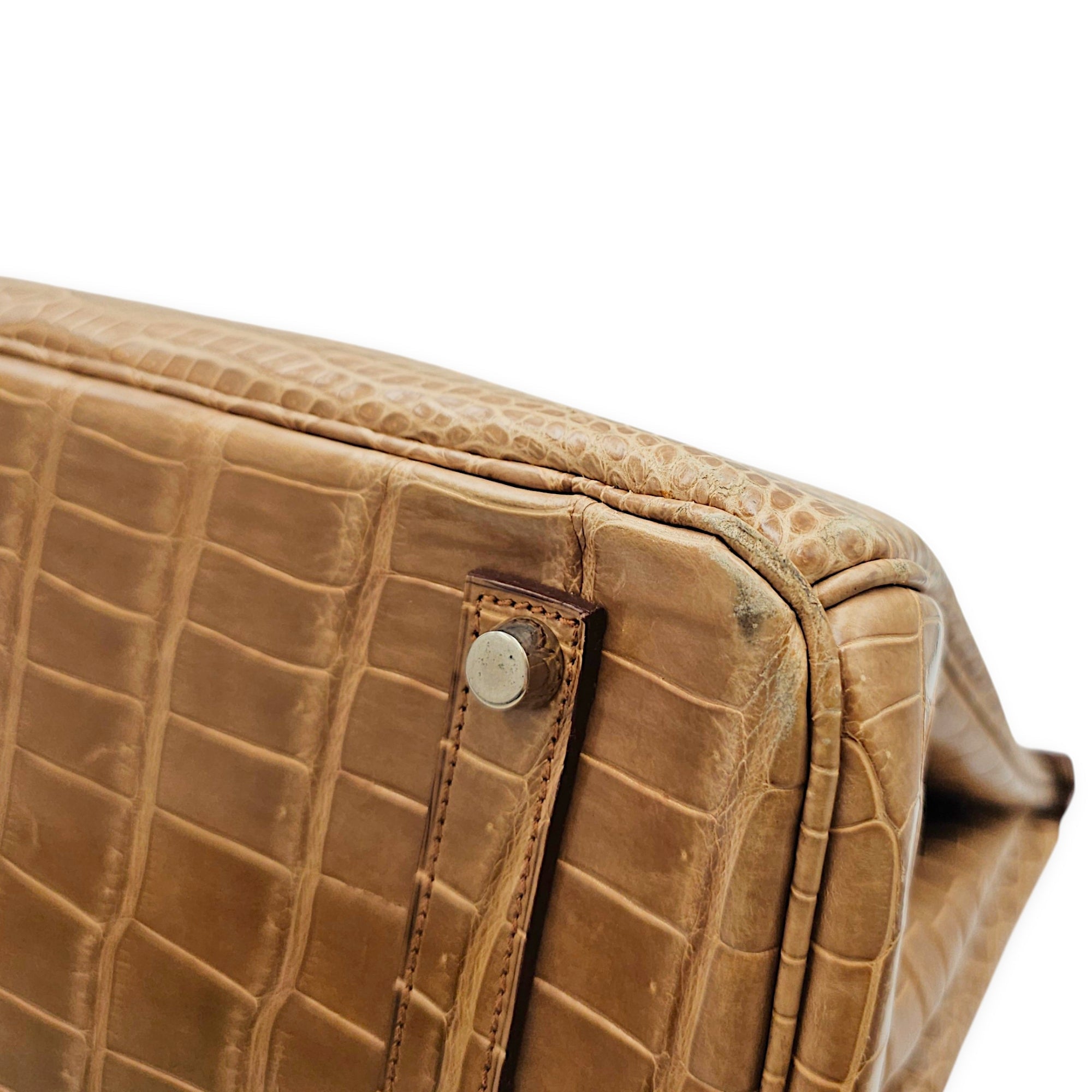 Birkin 35 Ficelle in Shiny Porosus Palladium hardware CL2606-21878 12