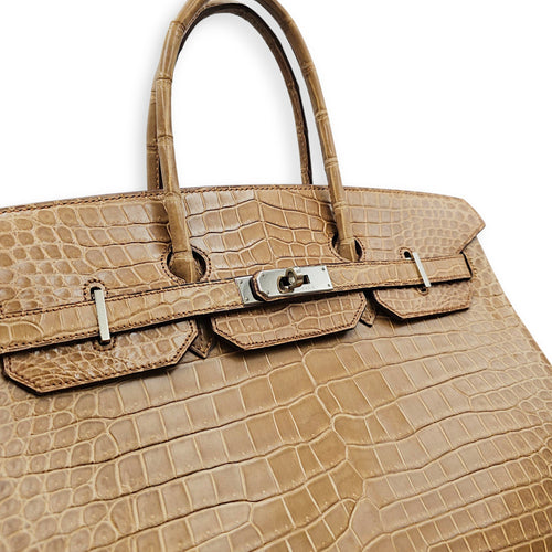 Birkin 35 Ficelle in Shiny Porosus Palladium hardware CL2606-21878 14