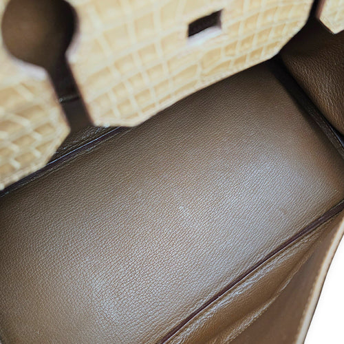 Birkin 35 Ficelle in Shiny Porosus Palladium hardware CL2606-21878 6