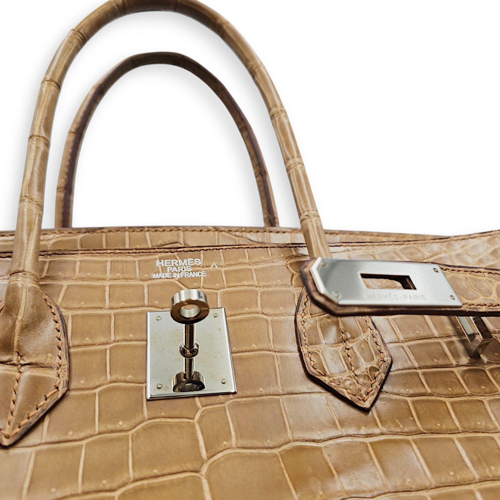 Birkin 35 Ficelle in Shiny Porosus Palladium hardware CL2606-21878 8