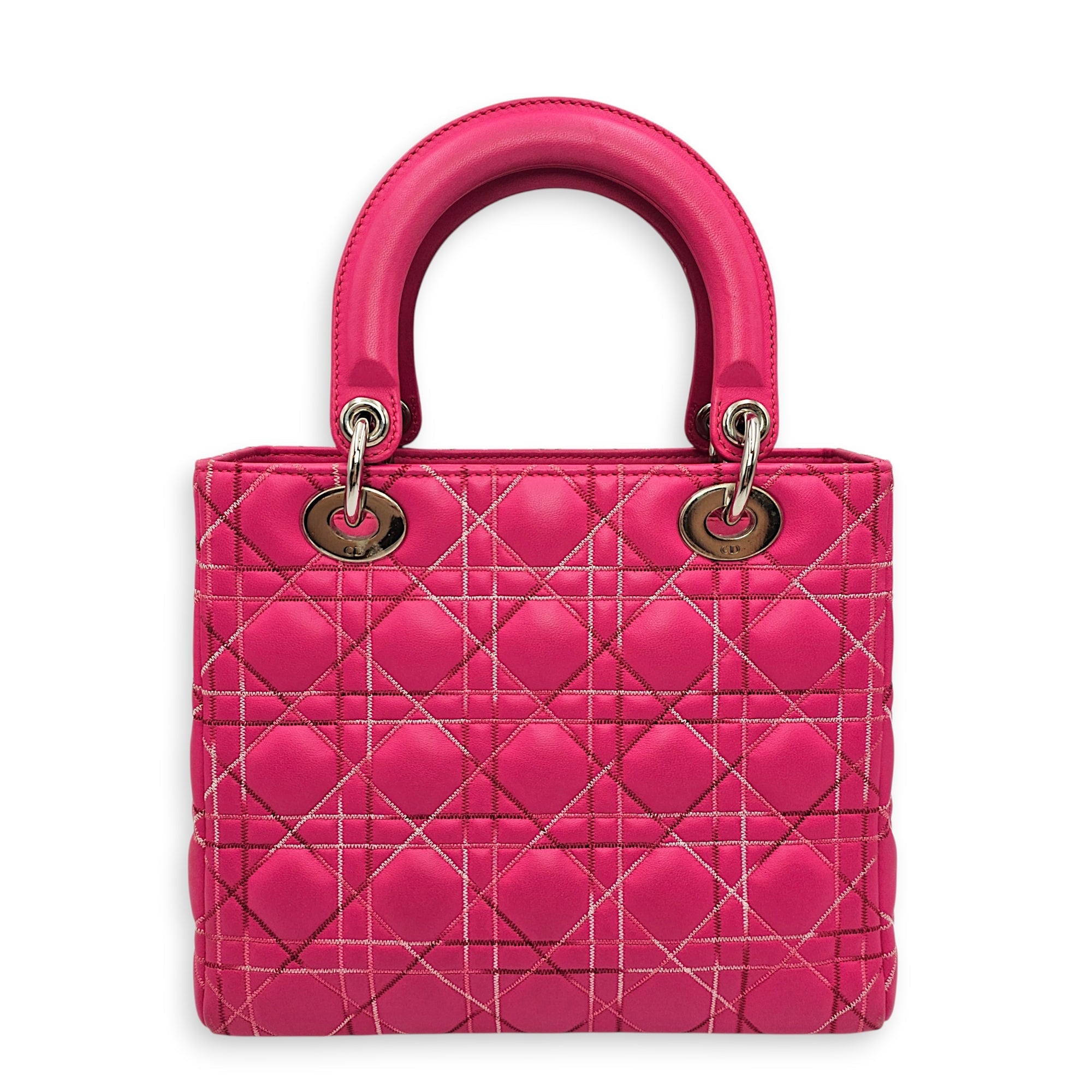 Lady Dior Medium Pink Top Handle Bag in Calfskin Silver hardware CL2606-21895 2