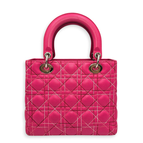 Lady Dior Medium Pink Top Handle Bag in Calfskin Silver hardware CL2606-21895 2