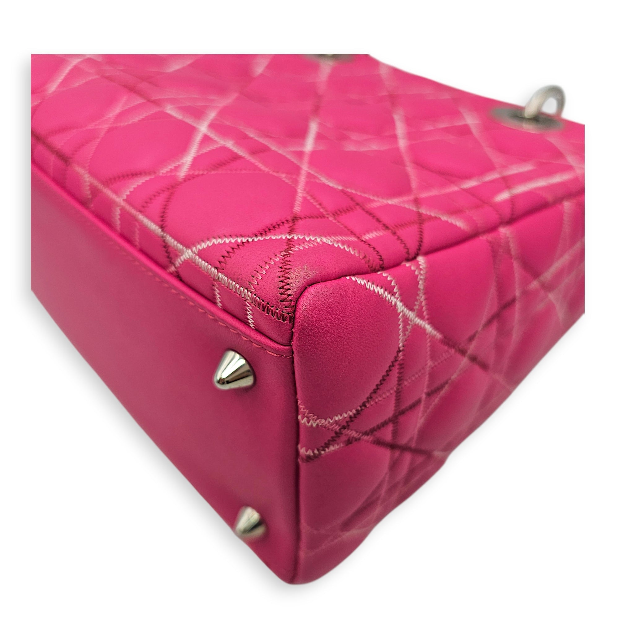 Lady Dior Medium Pink Top Handle Bag in Calfskin Silver hardware CL2606-21895 10