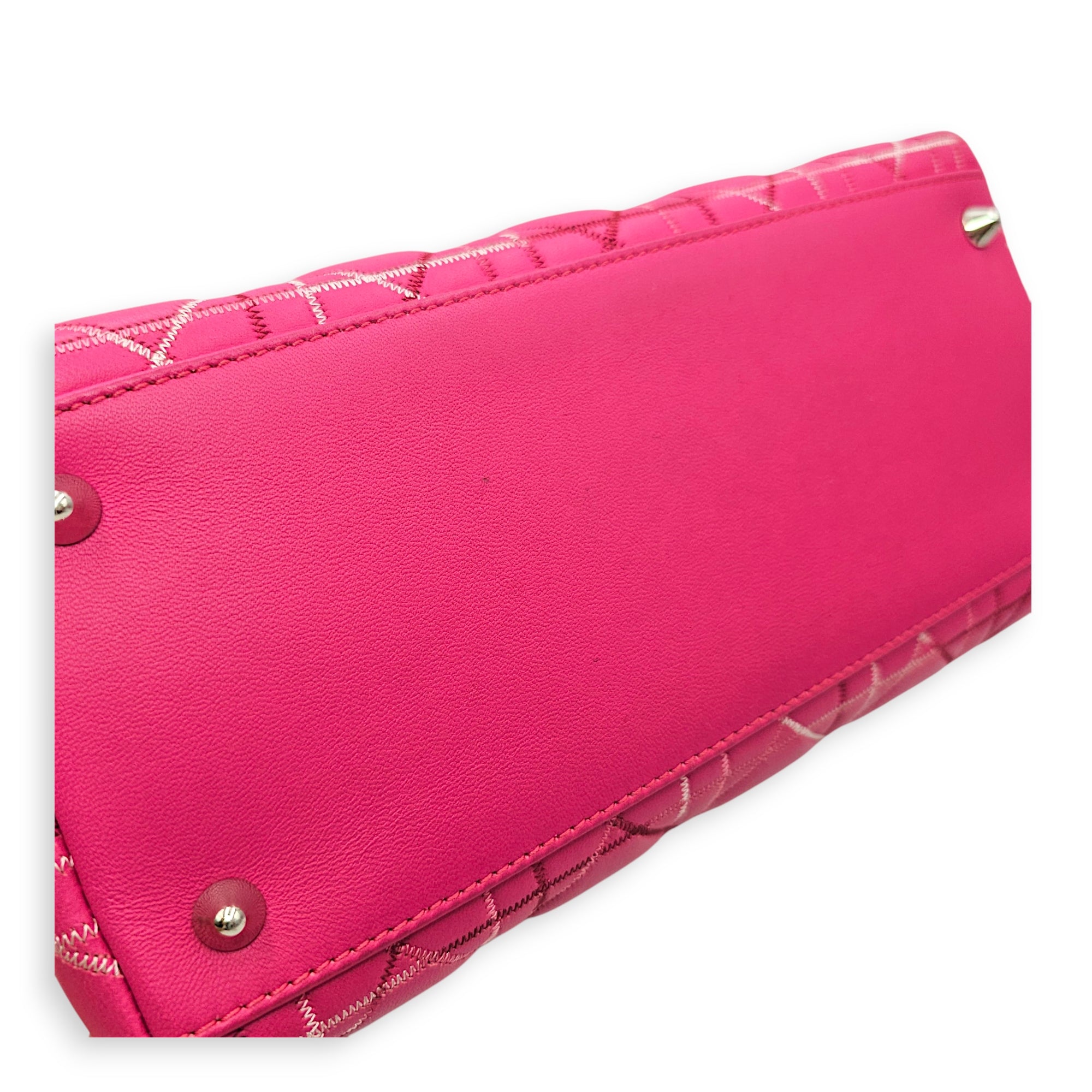 Lady Dior Medium Pink Top Handle Bag in Calfskin Silver hardware CL2606-21895 11